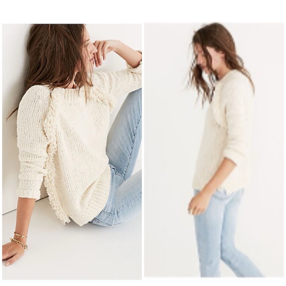 Madewell sweater Loop Edge Fringe Pullover cotton cream XXS